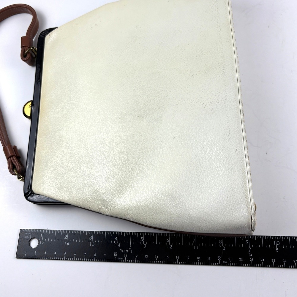 Vintage Frame Handbag Women Medium Cream Brown Good Kiss Lock Retro 60's - Picture 6 of 6